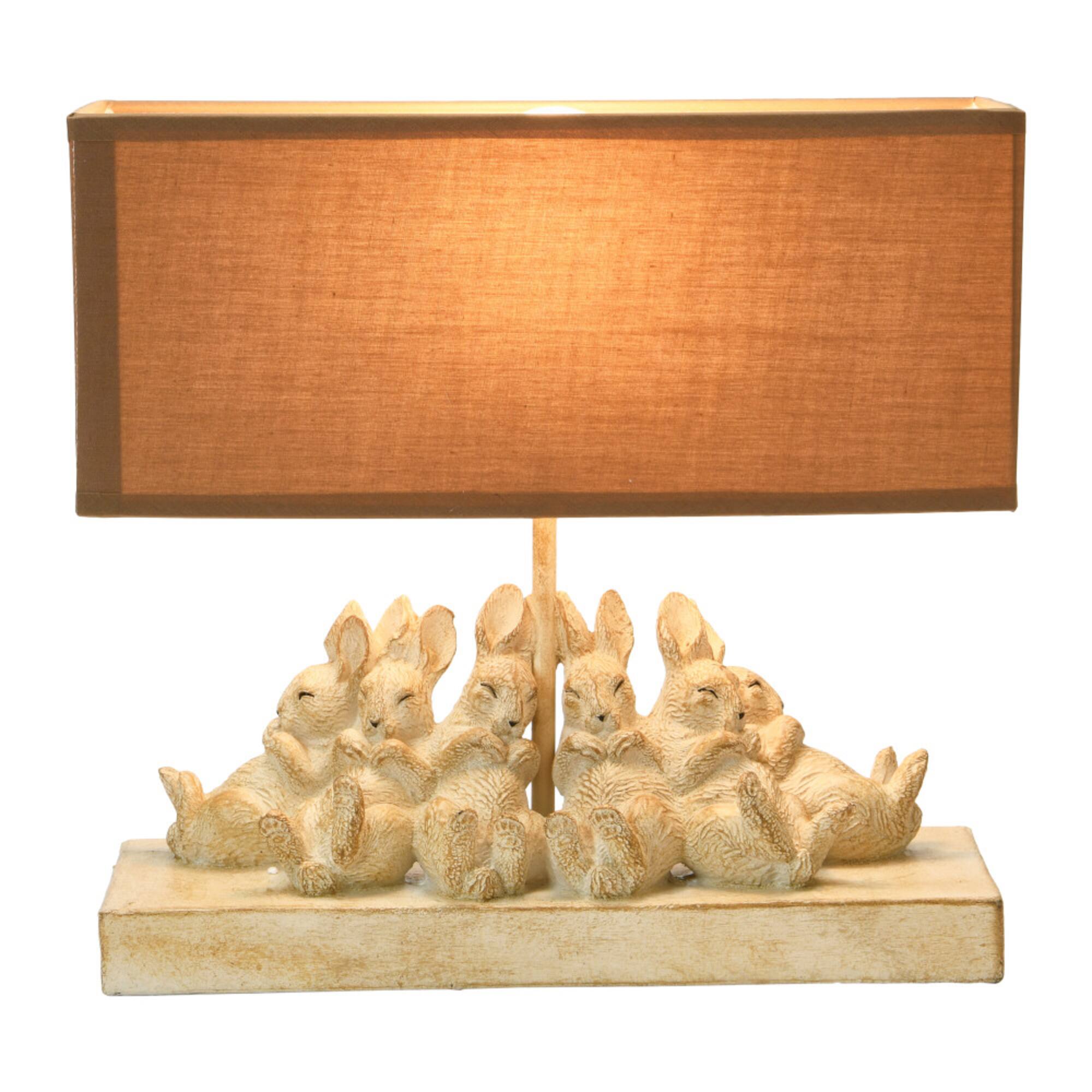 Hello Honey® 14" White and Sand Rabbit Table Lamp with Rectangle Linen Shade